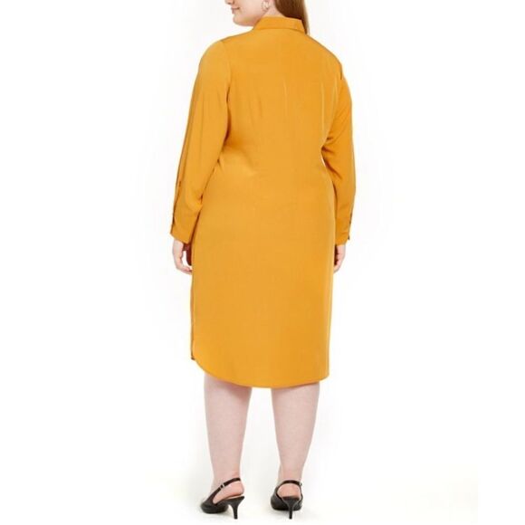 Alfani Plus Button Front Wrap Tie Long Sleeve Midi Shirt Dress- Mustard - Picture 10 of 13